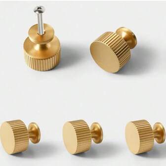 4pcs European Solid Furniture Pull Handles, Suitable For Drawers, Wardrobes, Cabinet Doors, Kitchen Cabinets, Vanities, American Style Decor, Brass, Screws Included