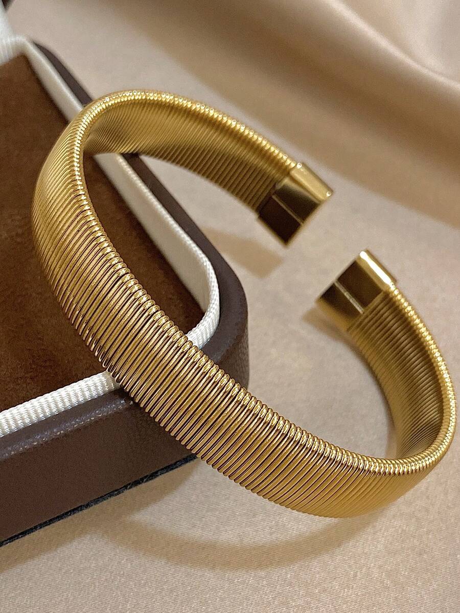 1 pieza Brazalete minimalista, brazalete de acero inoxidable para superposición para mujeres, accesorio para uso diario y de fiesta, regalo de verano y Navidad - Multicolor - Ver 1