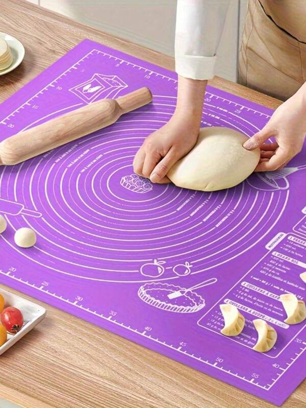 1pc Large Silicone Kneading Mat, Non-Stick And Easy To Clean With Storage Feature, Heat Resistant, Available In Blue/Purple/White/Pink, Includes Cake Size Circle, Suitable For Cake Making, Dough, Cookies, Baking, Essential Home Baking Tool For Non-Stick Pastry, Dough Rolling - Great For Pies, Cookies, Ideal Kitchen Tool For Christmas, Halloween, Easter, Thanksgiving