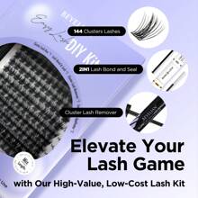 BEYELIAN Lash Extension Kit 144 Pcs Lash Clusters D Curl 10-16mm Lash Clusters Kit With Lash Bond And Seal And Remover Dense Look DIY Lash Kit Easy To Apply At Home (710,Black)
