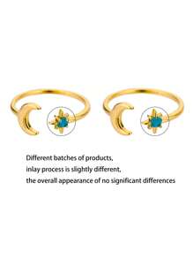 1pc Stylish Gold Plated Glow In The Dark Moon & Star Open Ring, Suitable For Women's Daily Wear, Jewelry Gift