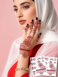4pcs Henna Lace Floral Mandala Waterproof Temporary Tattoo Sticker, For Women, Suitable For Festivals, Parties, Weddings, Makeup Performance, Multi-Scene Design