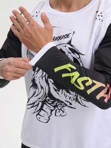 FASTHOUSE Men'S Long Sleeve Motocross Jersey, Cycling T Shirt Polyester Quick-Dry Breathable T-Shirt With Cartoon Graphic Print, Machine Washable, Knit Fabric Moto Riding Gear - Multicolor - View 5