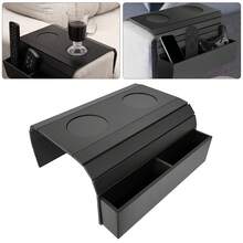 Sofa Arm Tray Table, Bamboo Sofa Table Tray, Sofa Tray With Anti-Slip Fabric Backing, Adjustable Sofa Support, Sofa Side Table For Remote Control, Drink, Snacks, Magazine - Black - View 1