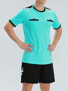 2pcs Set Sports Referee Uniform, Comfortable Breathable Short Sleeve T-Shirt With Pockets + Quick-Dry Sports Shorts With Elastic Waist, Suitable For Football, Badminton, Table Tennis Training & Competition