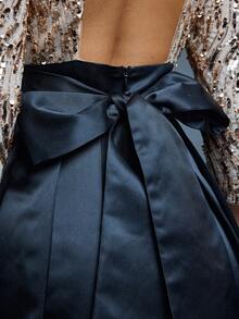 Mgiacy New Arrival High Neck Halter Fancy Evening Gown Dress Sequin Bow High Slit Satin A-Line Dress - Black - View 10