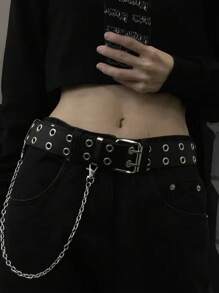 Square Buckle Punk Silver Double - Eyelets Chain - Decor Jeans Belt - Y2K Stylish & Timeless Versatile Essential Summer, School Casual, Business, Boyfriend Husband Father Dad Men Gift, Daily Wear, Fashion, Teen, Outdoor, Vacation, Athletic, Travel, Street, Boho, Vintage Fall, Autumn, Halloween Autumn-Winter Accessories,Suitable For Teens, Youth,Men,Casual, Outdoor, Athletic, Vacation, Graduation Gifts, Birthday, Daily Wear