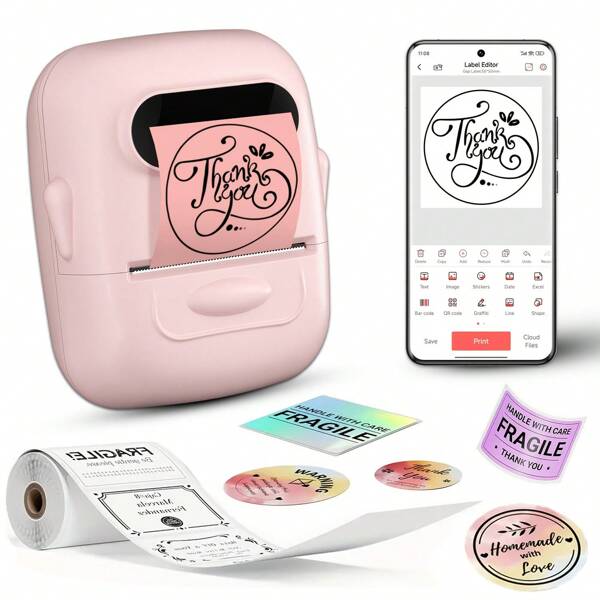 Marklife Marklife P50 Label Maker, Mini Barcode Label Printer, Wireless Portable Thermal Printer For Small Business, Sticker Printer Label Maker Machine With Tape For Custom Sticker Printing Machine For Home Use, DIY Stickers, Commercial Small Business Package Barcodes, Icons, Patterns, Logo, Compatible With Phones & PC(Pink)