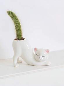 1 pieza Maceta de gato sin cola única, maceta de suculenta interior de gatito lindo, soporte para plantas de decoración del hogar animal, macetero de cerámica de bonsái con novedad, regalo ideal para decoración de oficina, escritorio y hogar - Multicolor - Ver 4