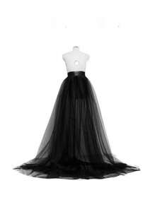 1pc European & American Style Tulle Skirt With Waist Tie & Detachable Lining, Available In Black, White, Red