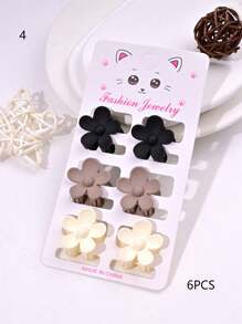 6pcs/Set Solid Color Casual Cute ABS Plastic Hair Clips, Butterfly, Flower, Heart, Square Design, Small Size Matte Black Bangs Claws, Princess Front & Side Bang Clips, Suitable For All Seasons Summer Hair Jaw Clip