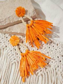 Aretes con borlas de estilo bohemio, accesorio para sesión de fotos en la playa, aretes de la serie forestal hechos a mano, joyas de alta gama para viaje a la playa