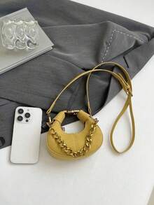 Niche Design Mini Pea-Shaped Bag, New Fashion Women's Small Crossbody Bag, Portable Makeup Lipstick Earphone Pouch - Yellow - View 9