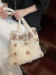 Summer Limited Edition | Handwoven Luxury Vacation Style Tote Bag, Casual Commuter Shoulder Bag For Women, Relaxed Beach Vibe, Fashionable Oversized Handbag With Ample Space, Fashion On Ins