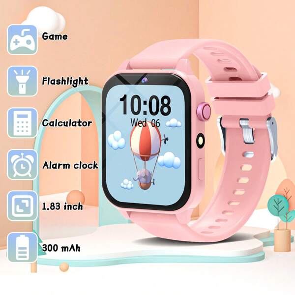 SIMSONLAB Orologio colorato per bambini, ragazzi e ragazze, con fotocamera frontale, torcia elettrica, 18 giochi, connessione Bluetooth, risposta alle chiamate, ricezione messaggi, album fotografico, sveglia e promemoria