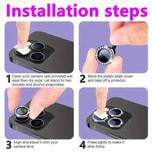 BOLLYMORE 6pcs Shiny Camera Lens Screen Protector, Compatible With IPhone 16 Pro Max/16 Pro/16/15 Pro Max/15 Pro/11-14 Series: Over 20 Sparkling Rhinestones Edging, Eagle Eye HD Clarity - 9H Scratch-Resistant Glass, Flash Light Compatible Design Suitable For Night Photography, Social Media Photos And Luxury Style (Bubble-Free Set, Edge Compatible With Phone Case). Shiny Crystal Gift For Birthday, Family, Friends, Lens Protector, Phone Accessories. - 6pcs - View 3