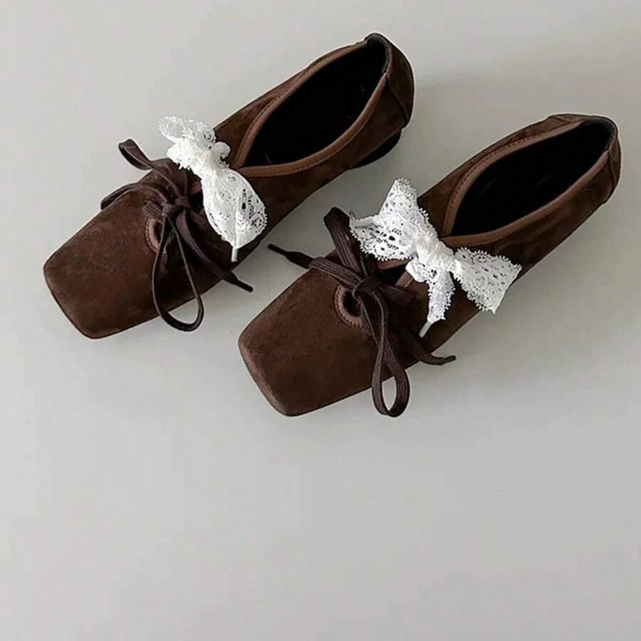 Bowknot French Ribbon Single Shoes Women's Square Toe Shallow Thick Heel Small Leather Shoes