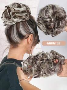 合成发髻接发凌乱卷曲弹力发圈假发发髻甜甜圈发髻女士合成凌乱发髻发圈假发带辫子弹力发片女士合成卷曲马尾 - 自然黑 - 查看 22