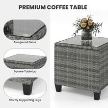 Set Of 3 Wicker Rocking Set Patio W/ Tempered Glass Table & Soft Cushions - Grey - View 4
