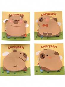 6/12/24/30 pièces Stylos Capybara en vrac 4-en-1 stylo à bille multicolore avec des notes autocollantes mignonnes de Capybara. Bloc-notes autocollants de Capybara de dessin animé pour cadeaux d'anniversaire, prix, faveurs de fête (aléatoire)
