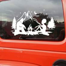 1 Pc Bigfoot And Alien Campfire Vinyl Decal, Waterproof Die-Cut Camping Sticker For Car Truck Rv Camper Trailer Caravan, No-Background