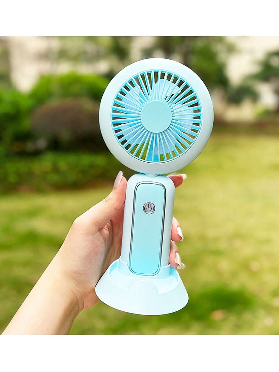 Mini Portable Handheld Small Desktop Fan USB Charging Desktop Fan With Light Folding Small Fan - Blue - View 1