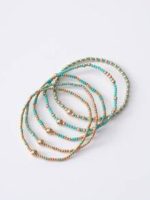 Tropiscape 5件套波西米亚风女士手镯手链套装,多色玻璃珠/2/3/4毫米铜珠,可叠戴,适合女性日常佩戴,2025年情人节礼物,送给闺蜜,营造浪漫度假氛围,海滩休闲,秋季圣诞节,冬季圣诞节礼物 - 彩色 - 查看 5