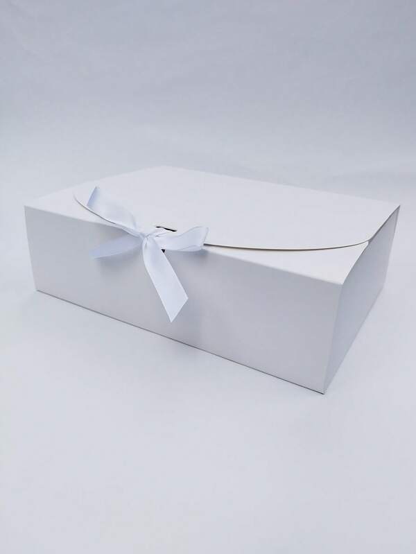 1 Stück / 10 Stücke 10.6x7.9x3.1 Inch faltbare 350g/m² Box Geschenkboxen, solide weiße schwarze Kraftpapier Geschenkboxen mit Schleifenverschluss Deckel für Brautjungfern Vorschlag Hochzeit Weihnachten Geburtstag Geschenke Verpackung Valentinstag