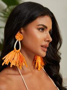 Aretes con borlas de estilo bohemio, accesorio para sesión de fotos en la playa, aretes de la serie forestal hechos a mano, joyas de alta gama para viaje a la playa