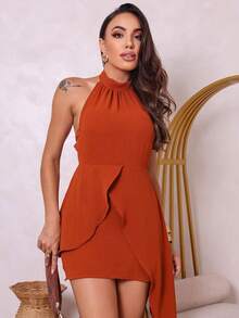 Short Dress With Train Elegant Party Loose Backless Tie Summer - Terracotta - View 3