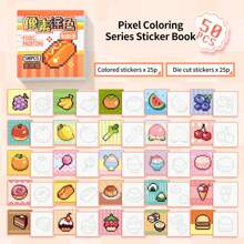 Pixel-Colored Sticker Game Book, Cute Mini Bean Book, Creative Children's No-Cut Handmade Sticker Book School Supplies,Back To School