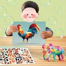 一套3D立体几何拼贴DIY手工创意贴纸画。3D几何拼贴游戏材料。可用作节日派对礼物、活动材料或奖励。 - 彩色 - 查看 3