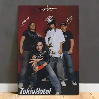 1 pieza Cartel de arte de pared con firma de la banda del Vintage Classic Tokyo Hotel Music, decorativo para sala de estar, bar, cafetería, dormitorio, oficina y hogar, pintura en lienzo con marco opcional