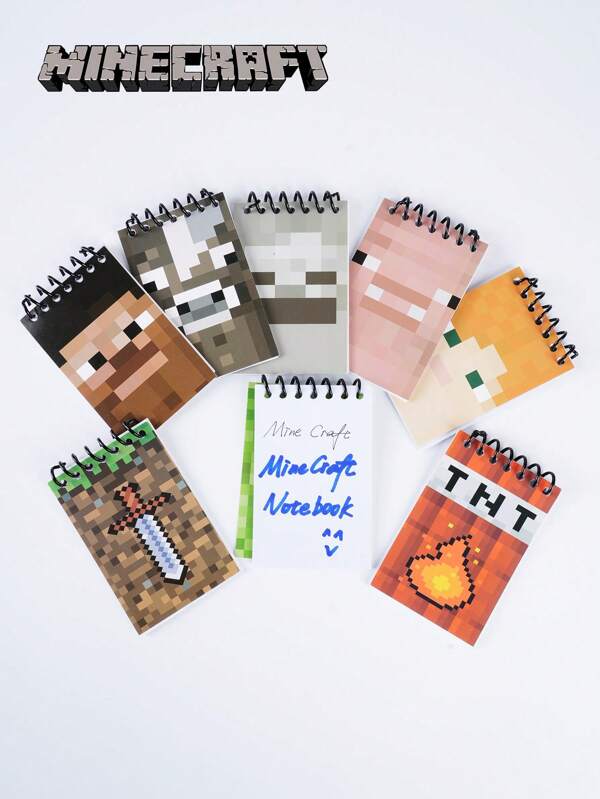 Minecraft 8PCs Minecraft Officially Licensed Minecraft Game Peripherals TNT Multicolor Pocket Miner Style Fuzzy Powder Pig Spinning Coil Notebook Mini Notebook Mini Birthday Party Notepad Themed Notebook