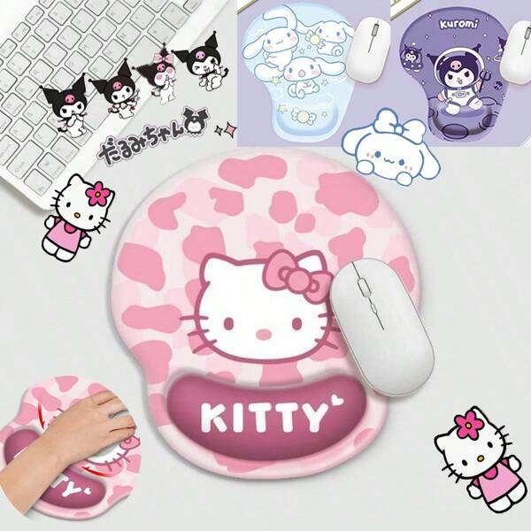 Sanrio Alfombrilla de ratón rosa linda de Hello Kitty con apoyo para la muñeca para escritorio de mujeres y niños, alfombrilla de ratón para juegos, ergonómica, de material suave y antideslizante para oficina y escritorio