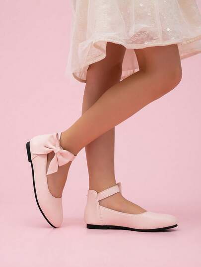 1 Pair Versatile Bow Decor Pointed Toe Flat Shoes, Suitable For Girls All Year Round