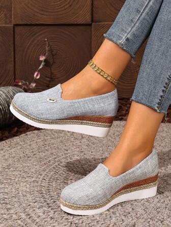 大码女式厚底休闲帆布便鞋