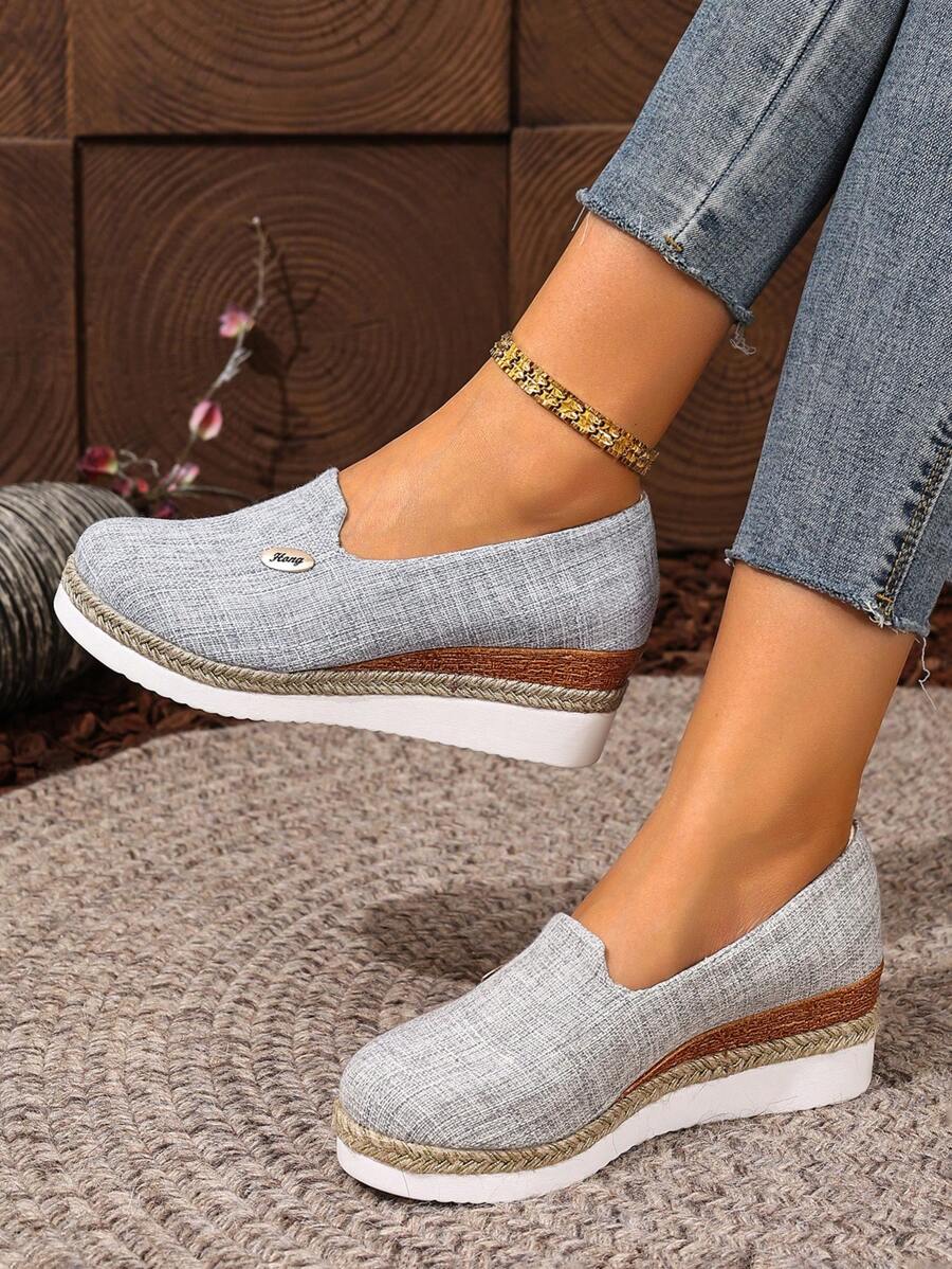 Alpargatas planas informales con suela gruesa para mujeres de talla grande