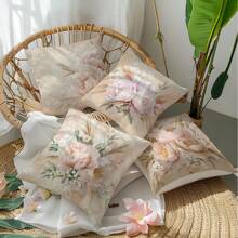 Set de 4 fundas de cojín con ramo de flores y trigo en color rosa, de material de terciopelo durazno suave, adecuado para sala de estar, dormitorio, sofá, decoración del hogar, impresión unilateral, medida de la funda de almohada: 45*45CM, regalo