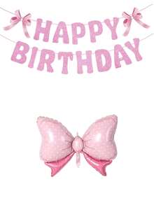 37 Piece Set Of White And Pink Latex Balloons, Bow And Pentagram Aluminum Foil Balloon Set, Sequin Balloons, With Happy Birthday Banner Wall Decoration, Suitable For Birthday Parties And Interior Decoration - Multicolor - View 7
