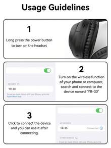 1 pieza Auriculares inalámbricos montados en la cabeza con reproducción de tarjeta TF, radio FM y graves estéreo potentes - Unitalla - Ver 10