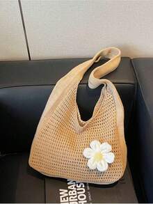 Women's One-Shoulder Woven Tote Bag – Casual Crochet Handbag For Beach, Vacation, School, Or Student Projects, Stylish Summer Shoulder Bag - 彩色 - 查看 9