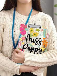 1pc Customized Text Teacher Clamp, Personalized Customize Name Acrylic File Board, Customized Bohemian Style Flower Teacher Clipboard, Hand-Painted Stationery Flower Pattern, Personalized Teacher Appreciation Gift, Year-End Gift, Teacher Supplies, Suitable For Teachers And Classrooms, Teacher's Day Gratitude Gift, Office Stationery Supplies, Graduation Gift - Multicolor - View 12