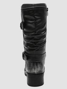 GLOBALWIN Women's Motorcycle Boots Fall Fashion Mid Calf Boots For Women Square Toe Low Heel Fall Boots Halloween Season - 銀色/黑色 - 查看 5
