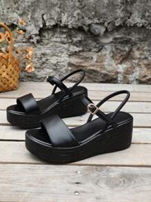 Women's Wedge Heel Thick Sole Bohemian Buckle Casual Holiday Beach Fashion Sandals, Summer