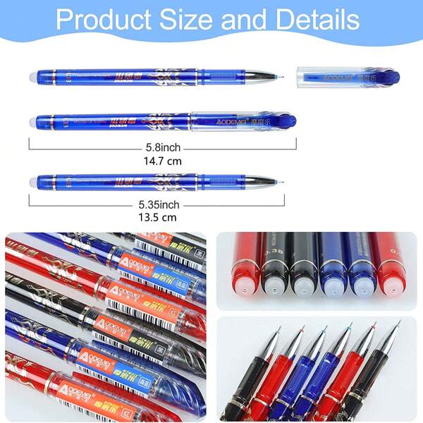 20/100 Stücke Nachfüllset für löschbare Gelschreiber, löschbare Stiftmine, waschbarer Griff, 0,5 mm Strichstärke, blau und schwarz, Büro- und Schulbedarf