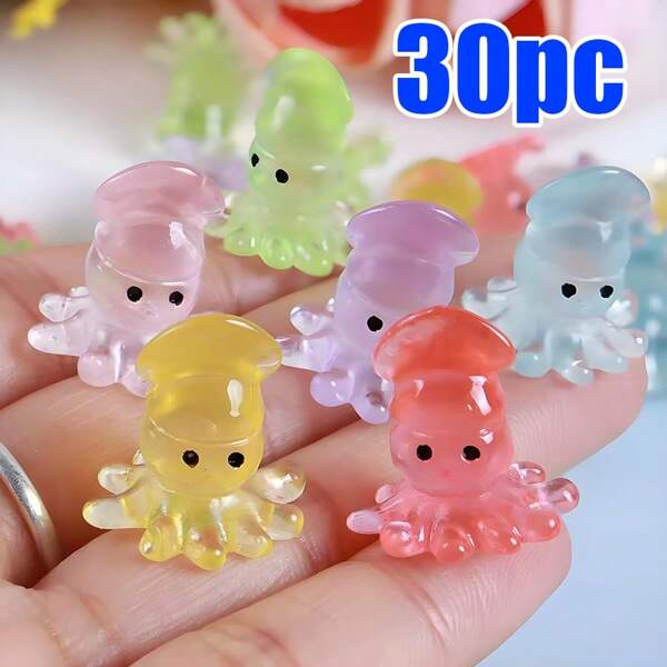 30pcs Glow In The Dark Octopus Resin Decorations, Mini Resin Figurines, Garden Aquarium Fish Tank Landscape Ornaments, Mixed Colors DIY Christmas Party Decorations Accessories, Charming Party Gifts, Creative Cartoon Micro Landscape Beach Ocean Fish Tank Decor, Fluorescent Marine Animals Models, Mixed Colors, Wholesale Gifts For Birthday Graduation Outdoor Decor Garden Decor Home Decor