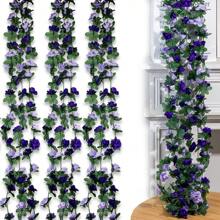 1/5pcs Exquisite Artificial Rose Vine Flowers Garland - Lifelike Small Roses With Green Leaves, Durable Plastic Faux Floral Decor For Wedding, Home, Living Room, Wall Hanging, And Party Decoration - Easy To Shape And Hang
