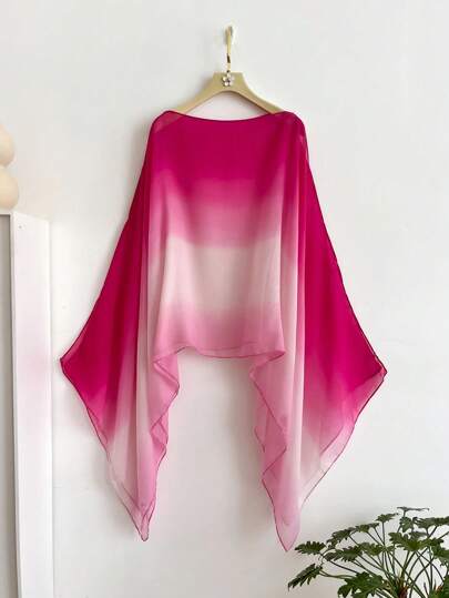 1pc Elegant Solid Color Ombre Lightweight Shawl For Women, Versatile Beach Fashion Accessory, Sun Protection For Travel & Daily Wear For Dress