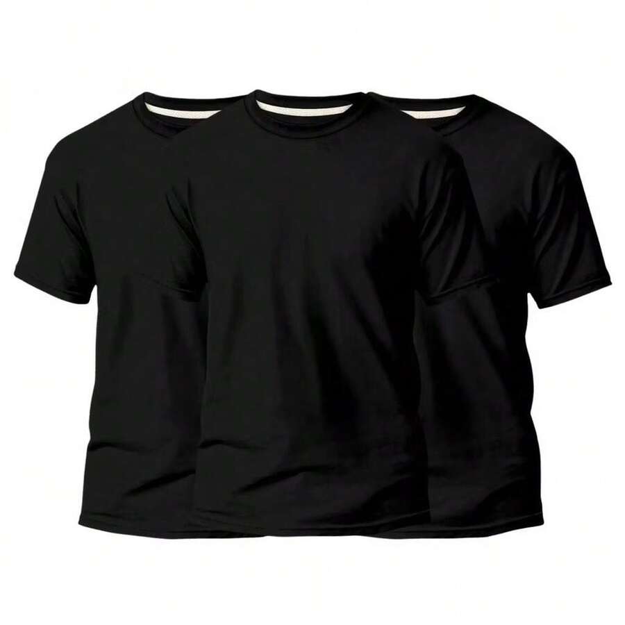 KIT 3 Basic Plain Men's T-Shirts 100% Cotton 30.1 - 黑色+黑色+黑色 - 查看 1